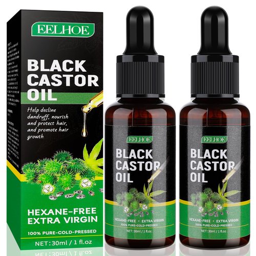 YUOLITA 2PCS Black Castor Oil for Hair, Organic Castor Oil Body Message Castor Oil 100% Pure Natural Black Castor Oil for Body Skin Moisturizer & Hair Eyelashes and Eyebrows(2 fl oz)