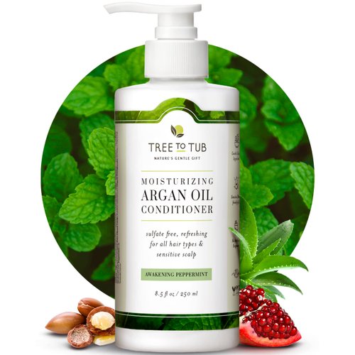 Tree to Tub All Hair Type Hydrating Argan Oil Conditioner for Dry or Oily Hair & Sensitive Scalp - Moisturizing Sulfate Free Conditioner for Women & Men w/Organic Coconut Oil, All Natural Peppermint