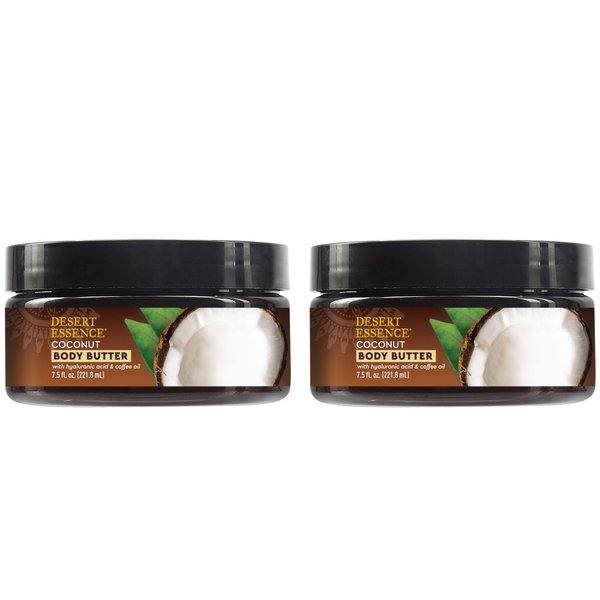 Desert Essence Coconut Body Butter 7.5oz, Hyaluronic Acid & Coffee Oil, Deeply Moisturizing and Nourishing, Antioxidant Rich, Moisture Rich Botanicals Coconut Oil & Moringa Oil