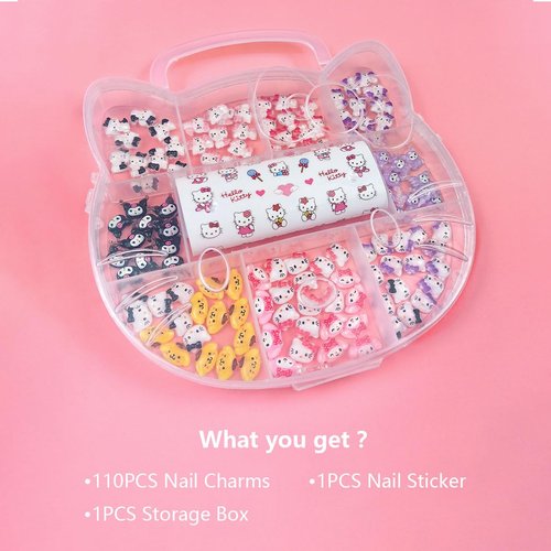 111 PCS Hello Kitty Nail Charms Nail Art Stickers Y2K Kawaii Nail Charms Slime Charms 3D Nail Art Charms Flatback Resin Charms…