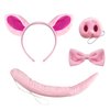 4 Pcs Halloween Pig Ears Headband Nose Bow Tie Tail Pink Pig Hair Hoops Bowtie Animal Pig Headpiece Hairband Hair Bands Women Christmas Party Decoration Cosplay Costume Cute Handmade Hair Accessories