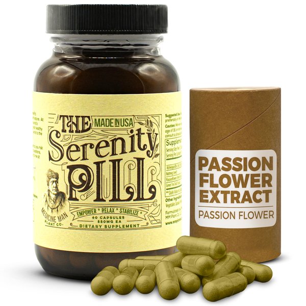 The Serenity Pill 60 Caps - Organic Mood Pills & Anti Stress Supplement w/Ashwagandha Root Extract, Passion Flower Extract, Nutmeg & Green Tea Extract - Natural Passion Flower Supplement for Stress