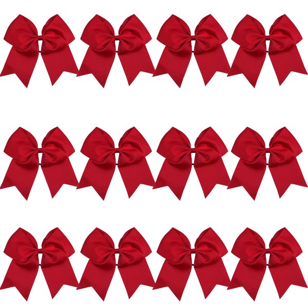 8 Inch Cheerleader Bows Ponytail Holder Solid Color Cheerleading Bows Hair Tie (Cherry Red)
