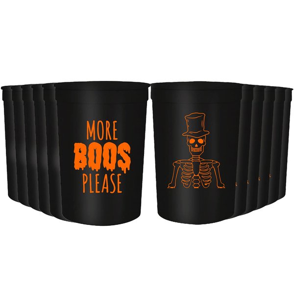 Halloween Party Cups - Set of 12 Orange or White 16oz Stadium Cups, Perfect for a Halloween Party, Halloween Favors, Trick or Treat Supplies (More Boos Black)