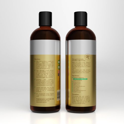 Narayan Organic Castor Oil (16 Fl Oz) — USDA Certified Natural Hexane Free Cold Pressed Castor Oil for Hair Growth, Eyelashes, Eyebrows & Skin — Cruelty-Free Hair & Body Oil — Includes Beauty Kit