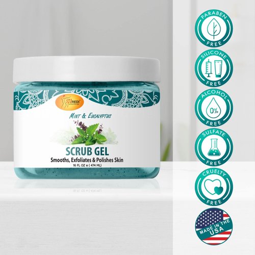 SPA REDI – Exfoliating Scrub Pumice Gel, Mint and Eucalyptus, 16 oz - Manicure, Pedicure and Body Exfoliator Infused with Hyaluronic Acid, Amino Acids, Panthenol and Comfrey Extract