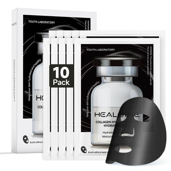 HEALOINE Deep Collagen Face Mask with Hyaluronic Acid, Overnight 500ppm High Concentration Hydrolyzed Collagen Mask, Firming Korean Face Mask for Women 30g*10ea