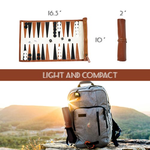 YOBRO Travel Backgammon Sets for Adults, Classic PU Leather Roll-Up Backgammon Board Game Gift for Kids, Portable & Lightweight Travel Style for Indoor Outdoor, Funny Family Game