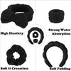 AUDTOPE 7Pcs Spa Headband and Wristband Set, Face Wash Headband Makeup Skincare Headband Wrist Bands Thick Puffy Sponge Bubble Headband Wrist Scrunchies Claw Clips for Washing Face, Black