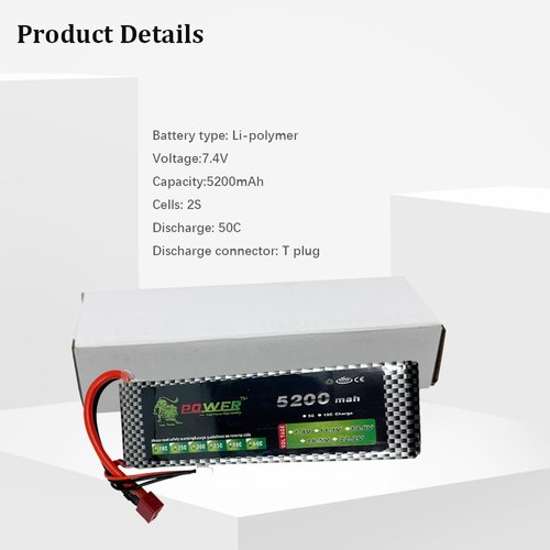 Xaocaige 2S 5200mAh Lipo Battery 50C 7.4V RC Battery Hard Case with EC3 Plug Compatible with Dean-Style T Connector for RC Cars, RC Truck, RC Airplane, RC Helicopter, Drone, Quadcopter (2 Pack)
