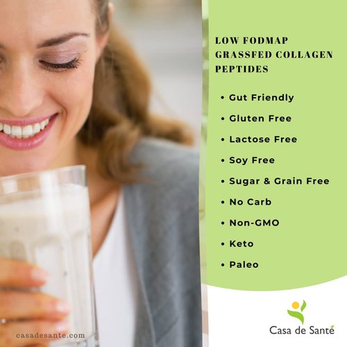 Casa de Sante Low FODMAP Certified, Elemental Diet Grassfed Pastured Collagen Peptides for IBS & SIBO, Keto, Paleo Gut Friendly Gluten Lactose Soy Sugar & Grain Free, No Carb, All Natural, Non GMO