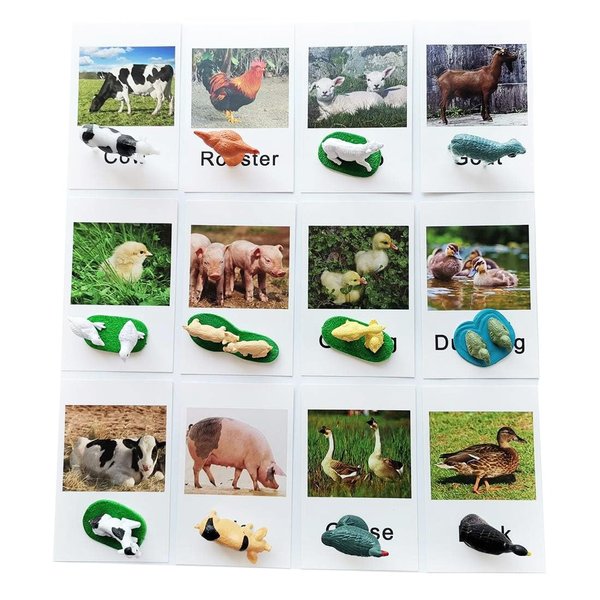 MEROCO Montessori Animal Match - Miniature Farm Animal Toy Figurines with Matching Cards Montessori Language Materials Preschool Learning Toy NEWT033