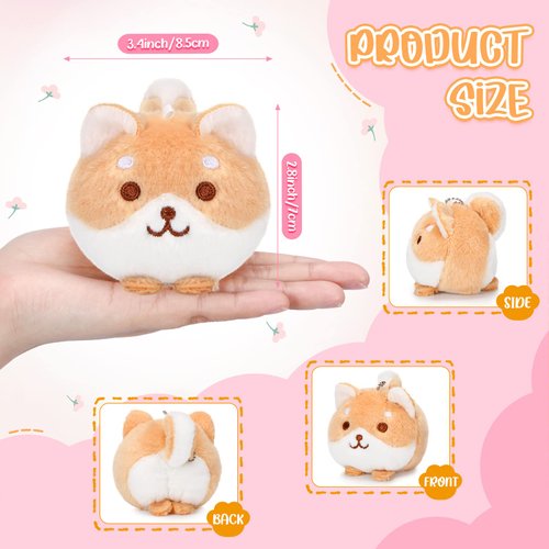 Meooeck 12 Pcs Mini Puppy Stuffed Animals 3.4 Inch Cute Plush Shiba Inu Furry Toys Bulk Soft Stuffed Puppy Dog Decompress Keychain for Christmas Party Birthday Goodie Bag Stuffers Classroom Prizes