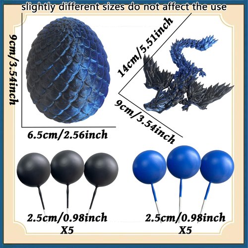 Fantasy Dragon Cake Topper Dragon Eggs Cake Decor Blue Black Balls Cake Decor for Baby Shower Birthday Wedding Party Supplies