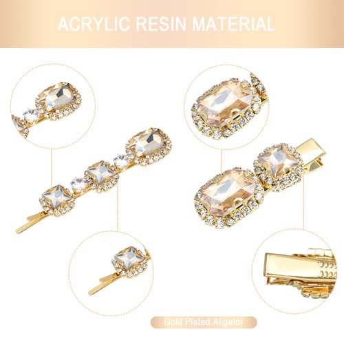 Vintage Hair Clips, Rhinestones Decorative Hair Pins, Handmade Champagne Crystal Pearl Hair Barrettes, Elegant Gold Metal Hairpin Hair Accessories Headwear Styling Tools, Gifts for Women Girls