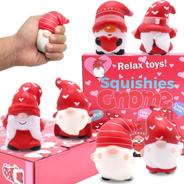 6 Pack Valentines Gnomes Squishies Toys Slow Rising Stress Relief Super Soft Squeeze Kawaii Cute Valentines for Kids ,Boys,Girls