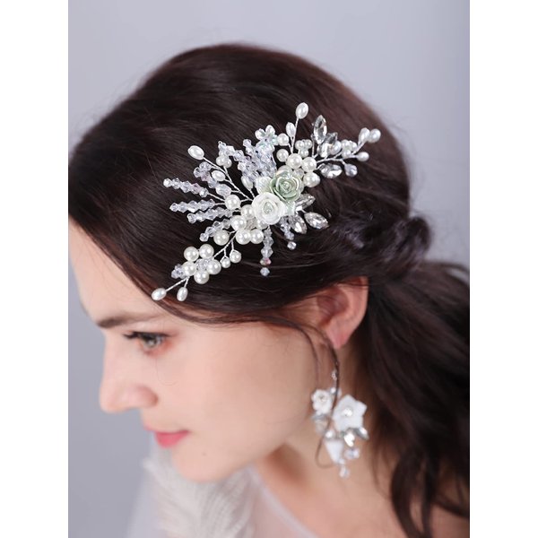 JWICOS Wedding Hair Comb Bridal Flower Hair Pieces Pearl Wedding Hair Accessories for Women and Girls
