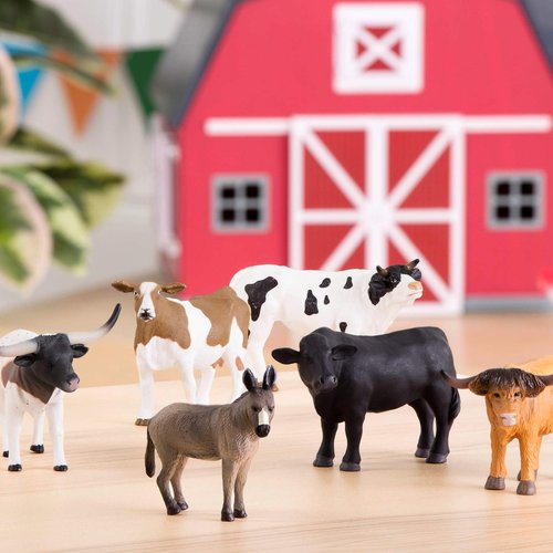 Terra by Battat – 6 Pcs Farm Animal Toys – Realistic Plastic Animal Figurines including Cow, Bull, Donkey – Educational & Collectible Farm Playset for Kids 3+