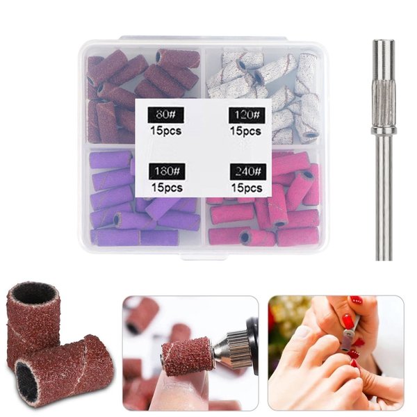 Sanding Band Nail Drill Bit,60Pcs Sanding Bands for Nail Drill Bits,Nail Drill Sanding Bands Small Mandrel 3.1mm Mandrel Bit for Electric Nail Drill,Nail Accessories Tool #80#120#180#240