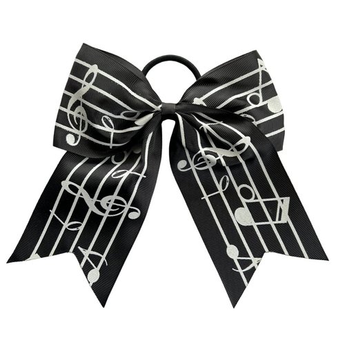 NEW "GLITTERY MUSIC NOTES" Cheer Bow Pony Tail 7 Inch Girls Band Chorus Orchestra Choir Concert Hair Cheerleading Game Team Sports Competitions Grosgrain Ribbon
