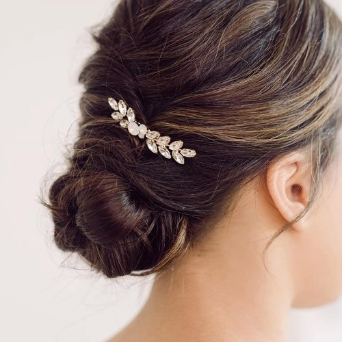 Foyte Bride Wedding Hair Comb Crystal Hair Piece Rhinestone Bridal Hair Side Comb Opal Gold Hair Accessories for Women and Brides