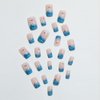 ANDGING French Tip Press on Nails Short Square Blue Fake Nails Glue on Nails with Sea Wave Cartoon Design Manicure Acrylic False Nails with Glue Full Cover Gel Stick on Nail for Wedding Birthday CDL5