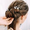 4 Pieces Bridal White Flower Hair Pins Pearl Rhinestone Hair Forks Headpiece Elegant Wedding Hair Accessories for Women Girls Brides Bridesmaids Flower Girls