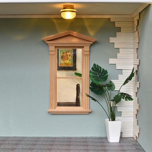 iLAND Dollhouse Accessories on 1/12 Scale, Wooden Dollhouse Window w/Molding in Baroque Style