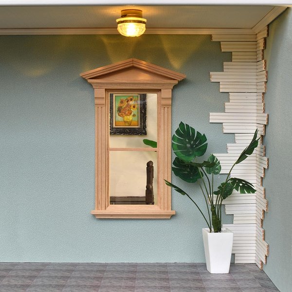 iLAND Dollhouse Accessories on 1/12 Scale, Wooden Dollhouse Window w/Molding in Baroque Style