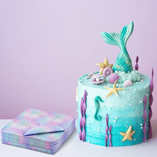 60 Pack Mermaid Party Decorations Mermaid Napkins, 13 x 13 Inches Mermaid Party Napkins for Birthday Party Supplies Mermaid Theme Party Table Decorations (Blue Mermaid)