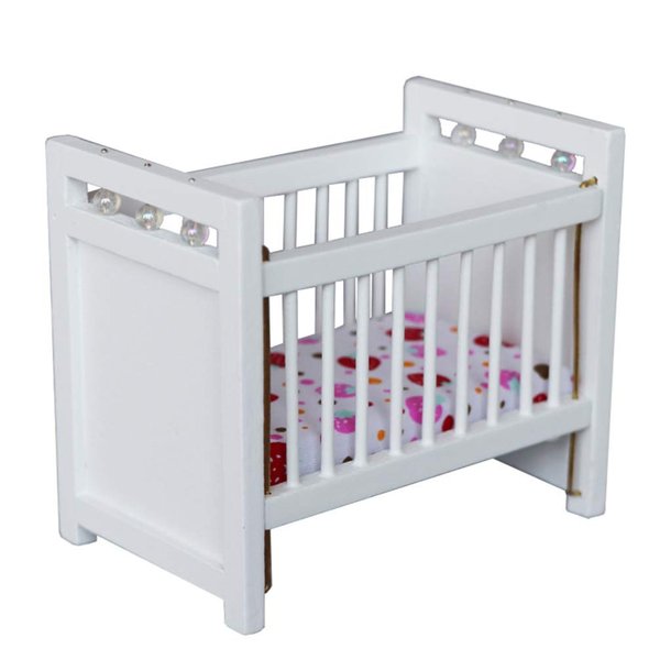 Gadpiparty Dollhouse Baby Bed, 1: 12 Miniature Dollhouse Baby Doll Crib Bed Mini House Baby Crib Cradle Model Dollhouse Furniture Accessories for Dollhouse Decorations ( White )