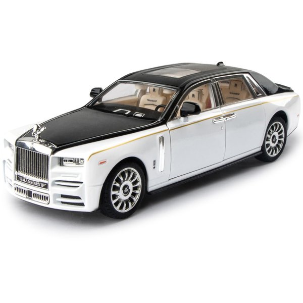Toy Car Rolls-Royce 1/24 Phantom Model Alloy Collectibles Diecast Vehicles with Sound and Light (Black/White)