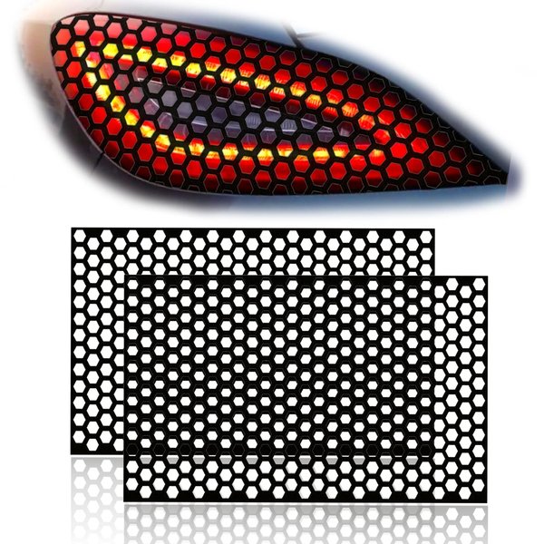 2Pcs Universal Car Rear Tail Light Lamp Stickers Honeycomb Type Decal,Car DIY Self Adhesive Tint Film Sheet for Car Rear Tail Light Headlamp Taillight Cover Trim18.89'' x 11.81''（Black）