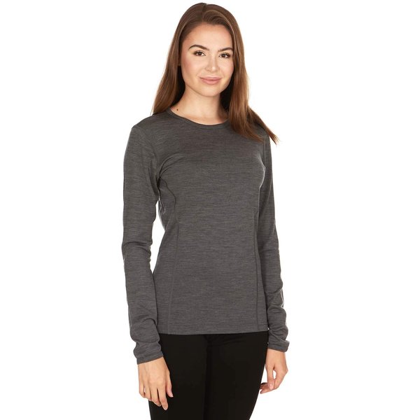 100% Merino Wool Women's Lightweight Crew - Base Layer Long Sleeve Shirt - Charcoal Gray - Medium