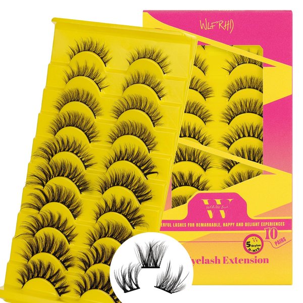 Lash Clusters D Curl Diy Lash Extensions Cluster Lashes 12-14mm Length Eyelash Clusters Wispy Reusable Soft Natural Individual Lashes Cluster Thin Band For Makeup at Home by WLFRHD(D-Mixed 10-16mm)