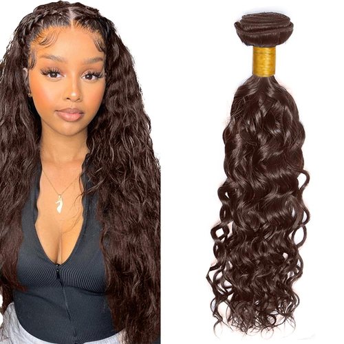 18 Inch Brown Human Hair Bundles Color #4 Water Wave Bundles Brazilian Grade 8A Virgin Human Hair Extensions Chocolate Brown Human Hair Bundles Double Weft Hair Weave