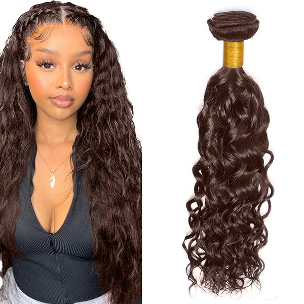 18 Inch Brown Human Hair Bundles Color #4 Water Wave Bundles Brazilian Grade 8A Virgin Human Hair Extensions Chocolate Brown Human Hair Bundles Double Weft Hair Weave