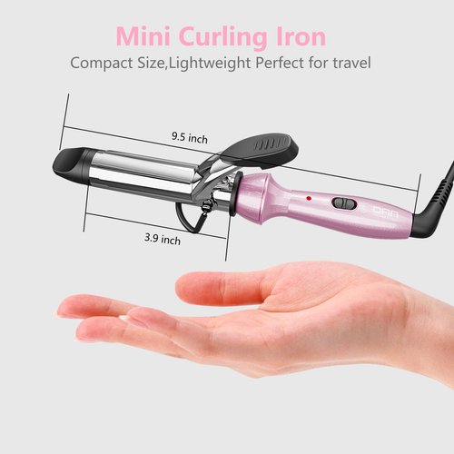 DAN Technology Mini Curling Iron,Travel Size Curling Iron,Dual Voltage Curling Iron up to 450°F for Short Hair,Nano - Titanium Barrels & 30s PTC Fast Heating