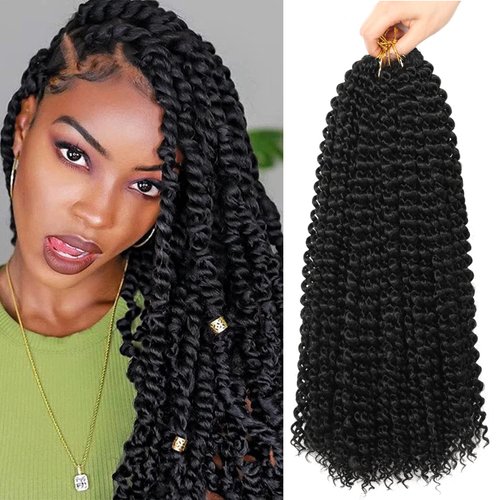 Ubeleco Passion Twist Hair 18 Inch 132 Strands Water Wave Crochet Hair Long Curly Braiding Hair Spring Twist Crochet Braids Hair Extensions for Black Women(18inch,1B)