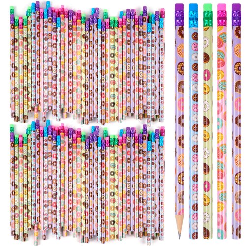 200 Pieces Donut Themed Pencils Cylinder Wood Pencils with Various Donut Element 4 Style Assorted Kids Pencils Girls Birthday Present Party Supplies Student Carnival Prize School Office Supply (200)