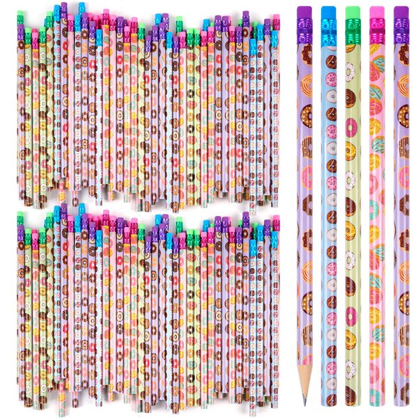 200 Pieces Donut Themed Pencils Cylinder Wood Pencils with Various Donut Element 4 Style Assorted Kids Pencils Girls Birthday Present Party Supplies Student Carnival Prize School Office Supply (200)