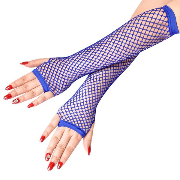 Lastclream 80s Fishnet Sleeves for Women Cosplay Costume Party Accessories Fingerless Mesh Fishnet Glove (Blue)
