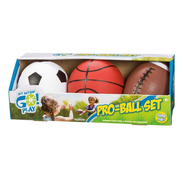 Toysmith Get Outside GO! Pro-Ball Set, Pack of 3 (5-inch soccer ball,6.5-inch football and 5-inch basketball) (2709)