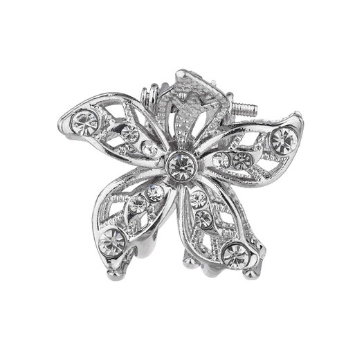 Lux Accessories Set (3pc) Floral Silver Tone Mini Clear Crystal Rhinestones Fashionable Hair Claws