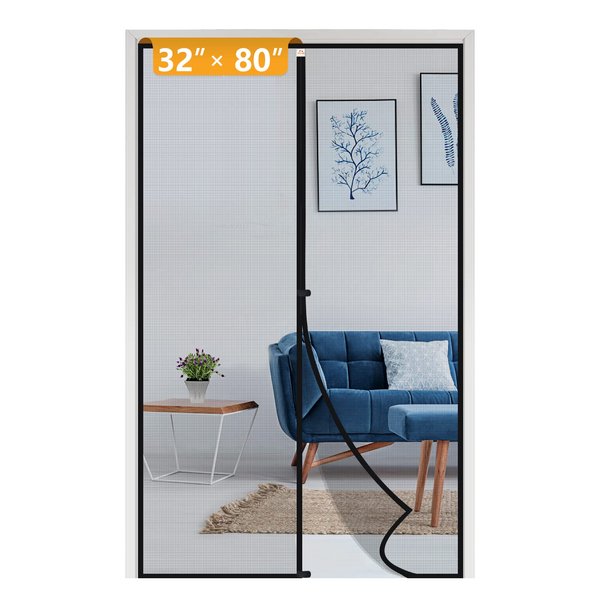 Yotache Magnetic Screen Door Fits Door Size 32 x 80, Screen Size 34" x 81" High Density Fiberglass Mesh Curtain Black