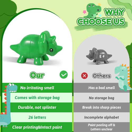 Crincy ABC Alphabet Dinosaurs Matching Learning Toy for Kids 3-5, 26PCS Montessori Double-Sided Dinosaur Toys Match Letter, Fine Motor Toys, Preschool Educational Learning Toys for Toddlers