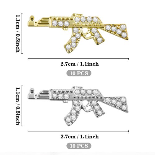 20PCS 3D Shiny Diamonds Gun Nail Charms Metal Gun Nail Charms Alloy Weapon Gun Charms Nail Accessories for DIY Jewelry Making Nail Art Decoration