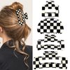 4Pcs Checkered Hair Claw Clips, Non Slip Hair Jaw Clip for Thick Thin Curly Straight Long Hair, Simple Style Black and White Square Claw Clips for Women's Hair Accessories