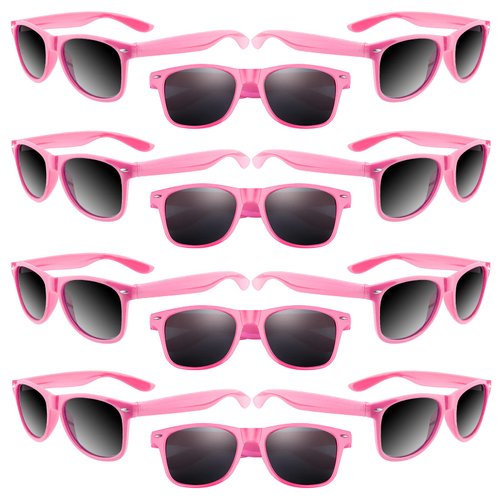 ASTARON 12 Pack Party Sunglasses Bulk Neon Party Favors for Beach Wedding Party Pool Party Supplies, Pink
