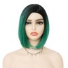 Salaibs Green Bob Wigs for Women Dark Root Short Ombre Green Straight Hair Wig Middle Part Natural Fiber Daily Wig